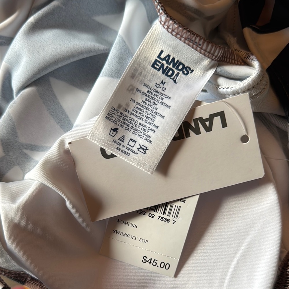 NWT Lands' End - Women's V-Neck Fly-Away Tankini Top - M Black, Brown, & White - Picture 4 of 4